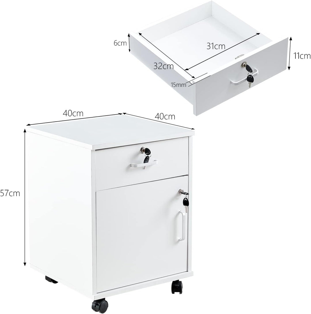 CLIPOP Rollcontainer Abschliessbare Aktenschrank Holz mit Schublade und Geschlossenem Speicher,Mobil