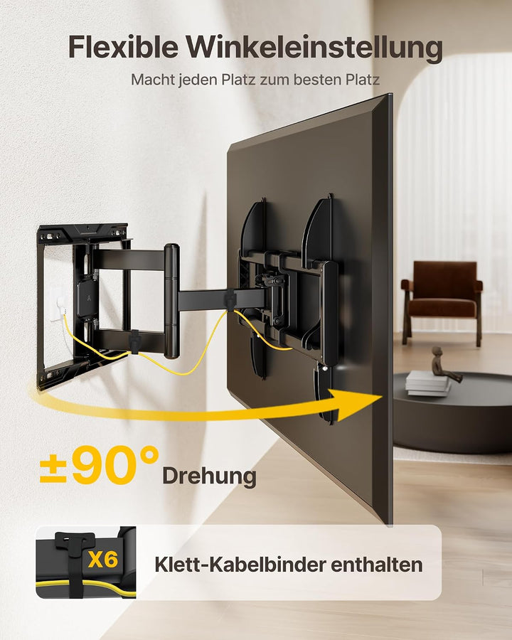 monTEK Full Motion TV Wandhalterung für 37–84 Zoll Fernseher bis 50kg, Wandhalterung Fernseher mit s
