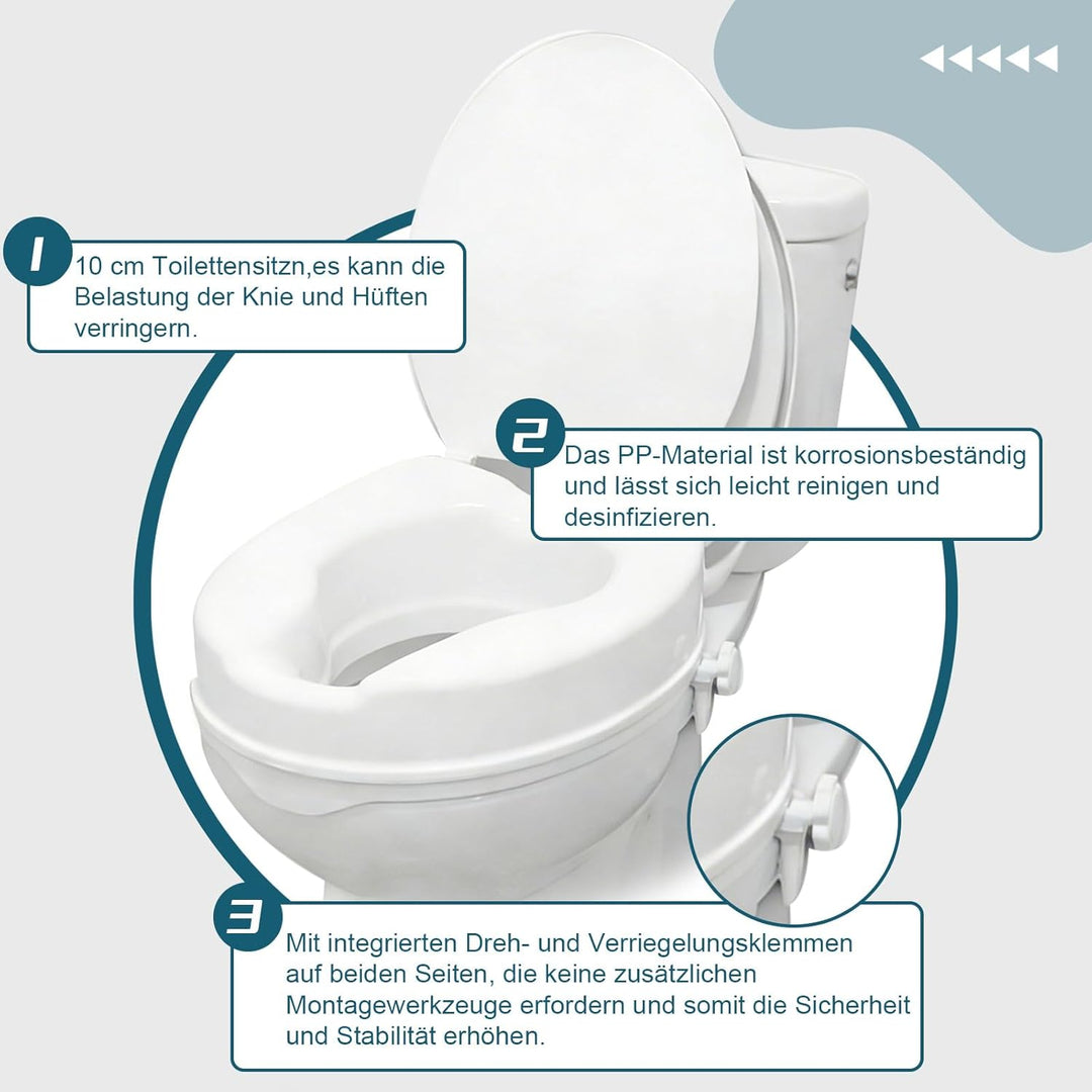 Toilettensitzerhöhung mit Deckel, 10cm Erhöhter Toilettensitz, Komfortabler Senioren Toilettenaufsat
