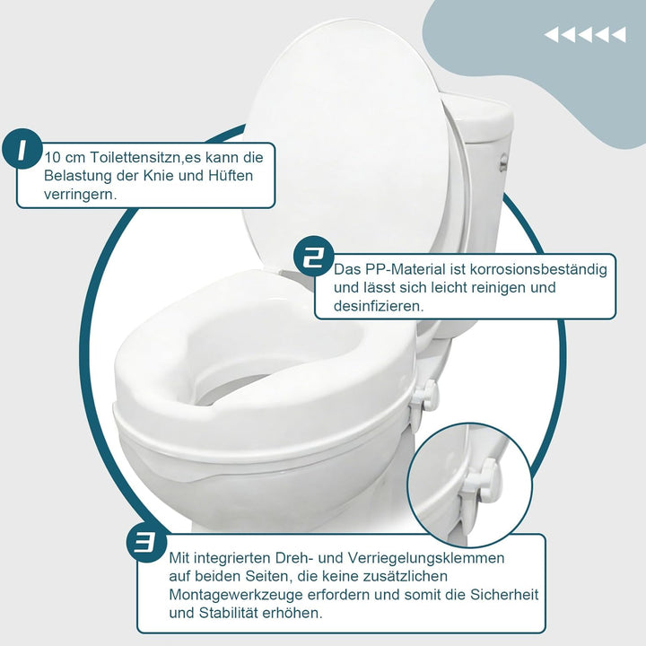 Toilettensitzerhöhung mit Deckel, 10cm Erhöhter Toilettensitz, Komfortabler Senioren Toilettenaufsat