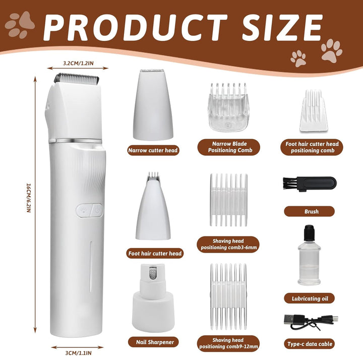 Paw Trim Pro,5-in-1 Pfotentrimmer für Hunde,Leise Hundeschermaschine mit LED-Licht und Laser,Hunde H