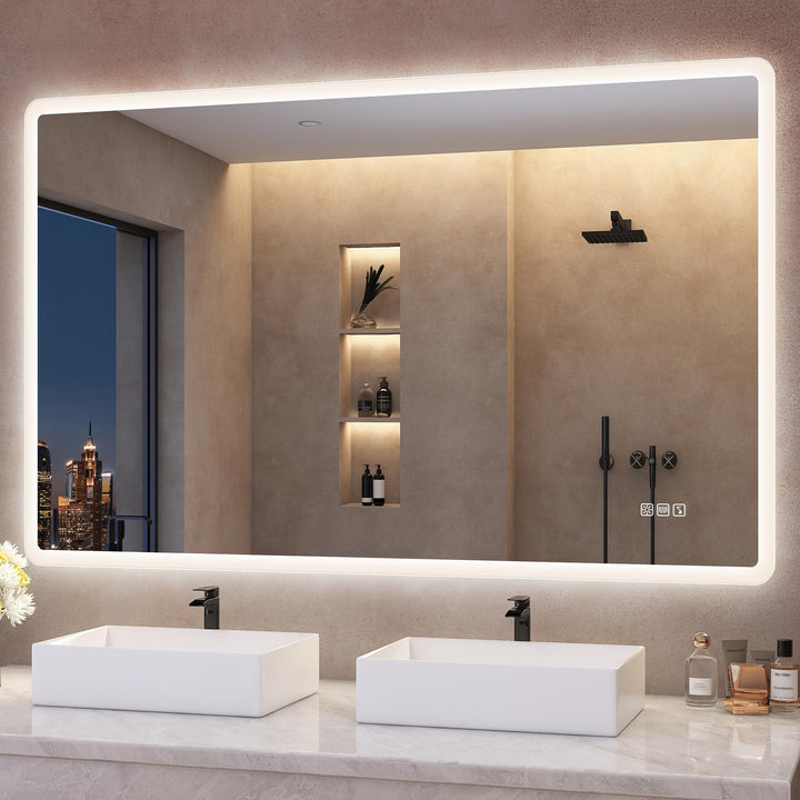 S'bagno Badspiegel-mit-Beleuchtung 120x70cm, Led-Badezimmerspiegel-mit-Bluetooth, Entfoggen, 3 Farbe