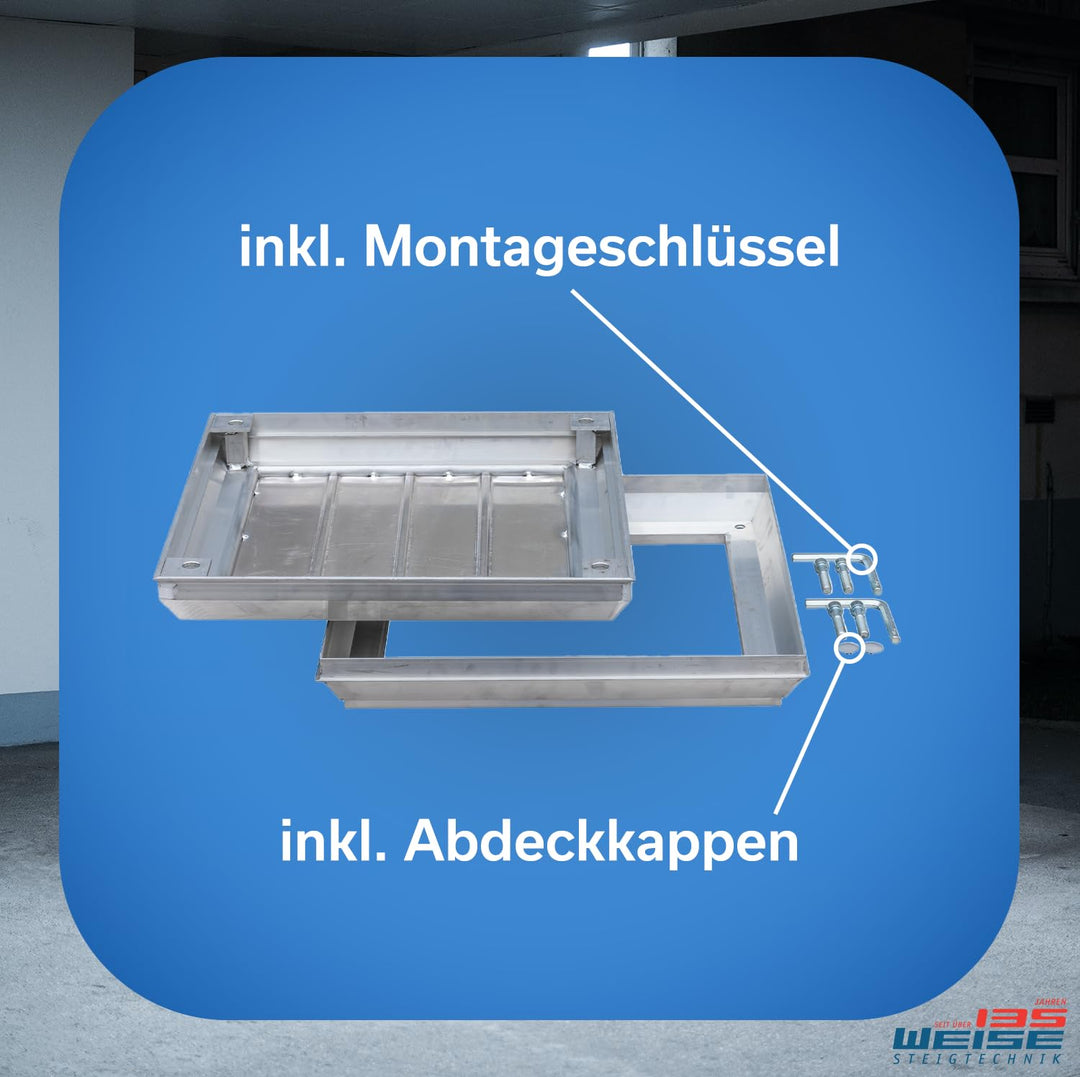 Weise Alu Schachtabdeckung mit Rahmen – 40 x 40 cm Durchgangsmass – gas- und geruchsdicht – für Inne