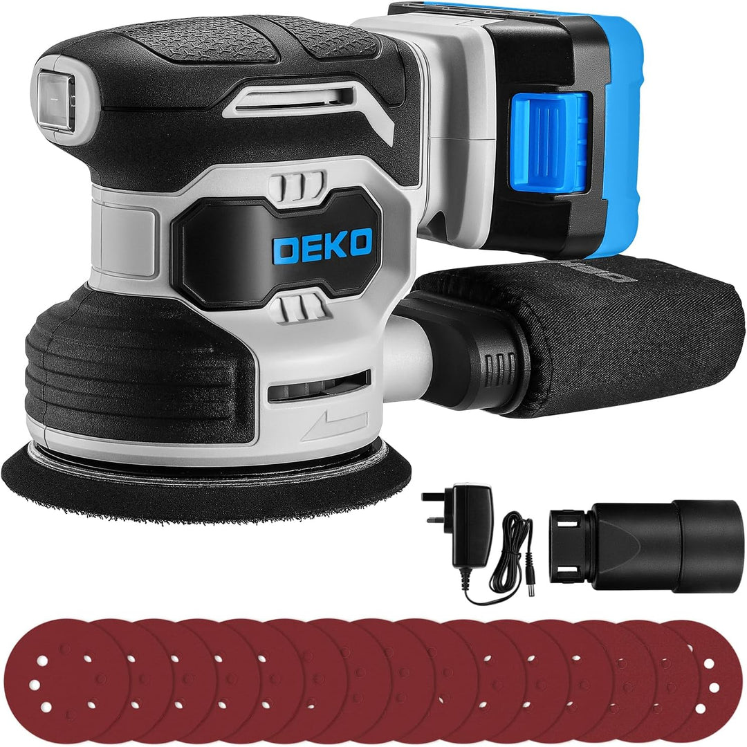 20V Exzenterschleifer Akku 125mm: DEKOPRO Schleifmaschine für Holz,6 variable Geschwindigkeiten, 125