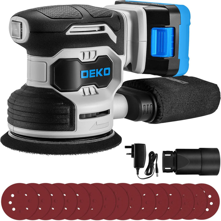 20V Exzenterschleifer Akku 125mm: DEKOPRO Schleifmaschine für Holz,6 variable Geschwindigkeiten, 125