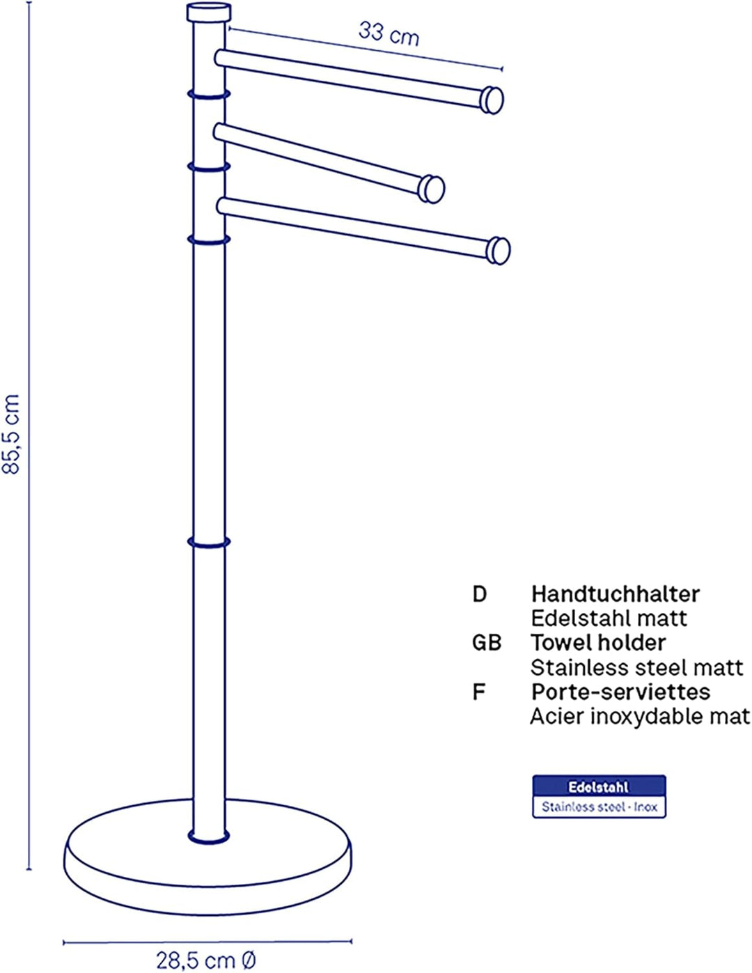 Kela 18958 Handtuchhalter, 3 Arme, Rostfrei, Edelstahl Matt, 85,5 cm Höhe, Swing, Swing