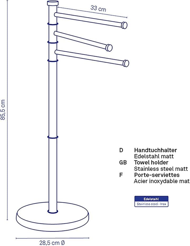 Kela 18958 Handtuchhalter, 3 Arme, Rostfrei, Edelstahl Matt, 85,5 cm Höhe, Swing, Swing