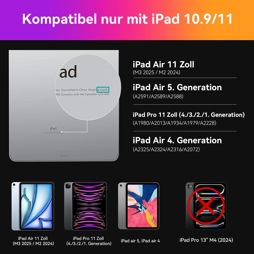 HOU iPad air 6 Tastatur für iPad Air 5 Hülle mit Tastatur（Air 11 Zoll &amp; Air 4）, für iPad Pro 11 Hüll