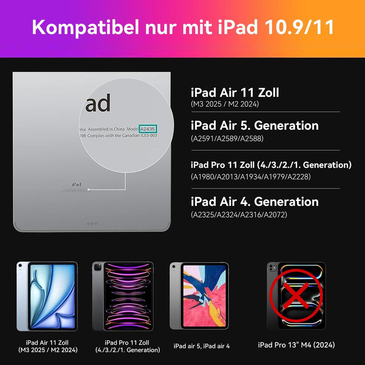 HOU iPad air 6 Tastatur für iPad Air 5 Hülle mit Tastatur（Air 11 Zoll &amp; Air 4）, für iPad Pro 11 Hüll