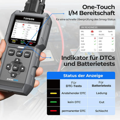 TOPDON ArtiLink500B OBD2 Diagnosegerät Auto und Batterietester 2-in-1, Universal KFZ-Fehlercode-Lese