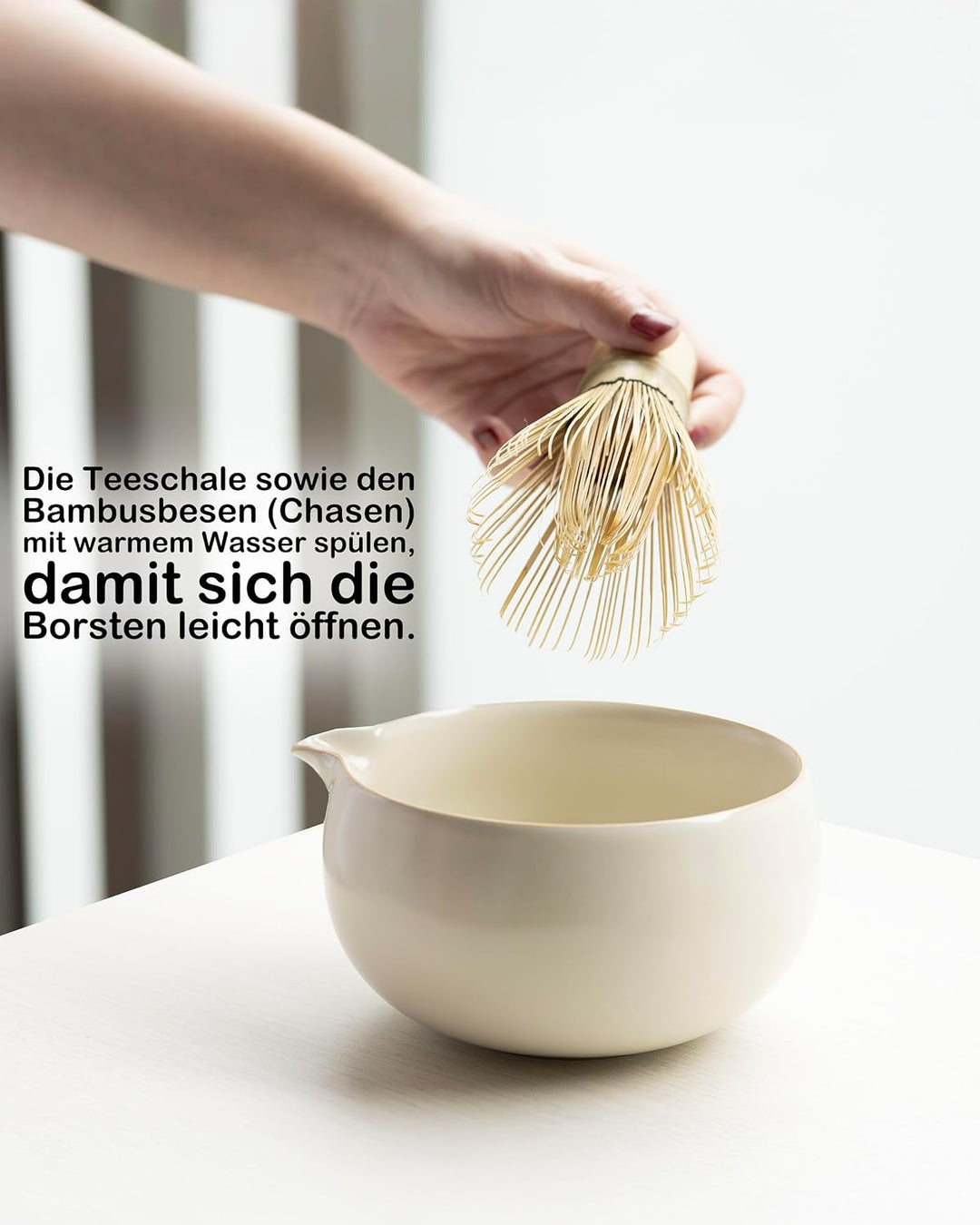 Traditionelles Matcha Set 5-teilig – Matcha-Schale 500ml, Bambusbesen, Besenhalter, Löffel &amp; Sieb –