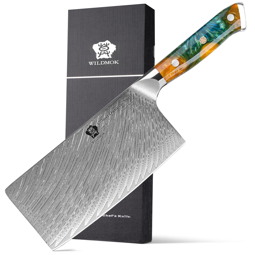 WILDMOK Gemüsebeil Messer 17.8 cm japanische VG10 Stahlkern-geschmiedete Damastklinge, Edelstahlgrif