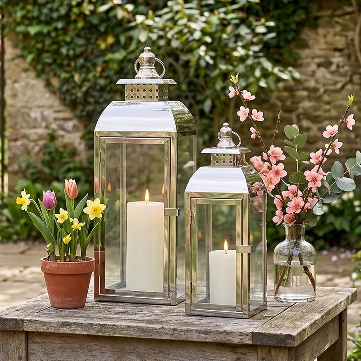 JHY DESIGN Edelstahl Hängende Kerzen Laternen, 52cm &amp; 38cm Hoch 2er Set Pagode Kerzenlaternen Grosse