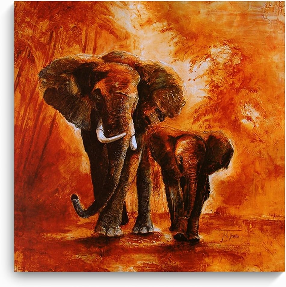 Feeby Bilder Elefanten Rot 80x80 cm Wohnzimmer Schlafzimmer Büro Flur Küche Wandbilder Modern Deco P