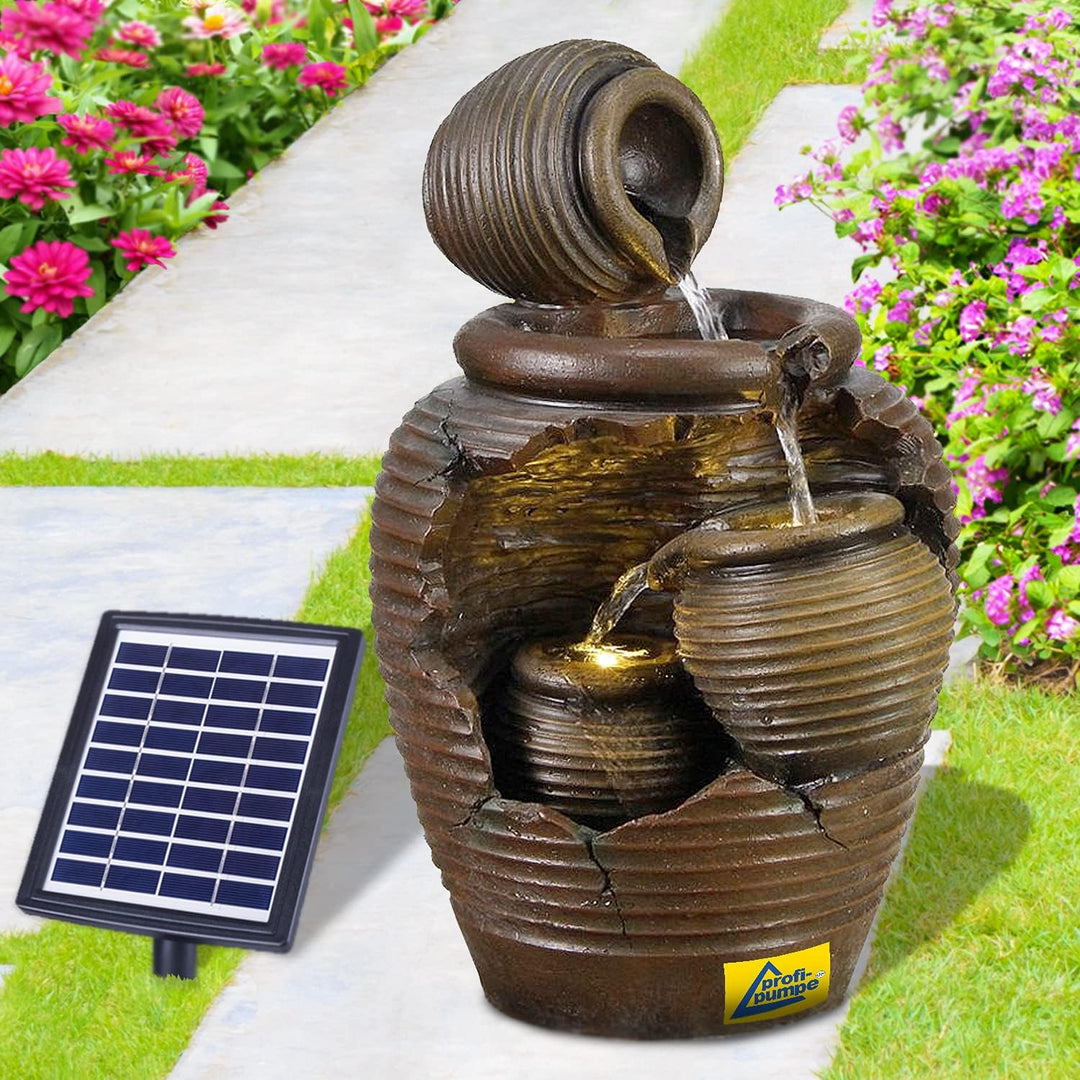 Solar Gartenbrunnen Brunnen Solarbrunnen Zierbrunnen Wasserfall Gartenleuchte Teichpumpe für Terrass