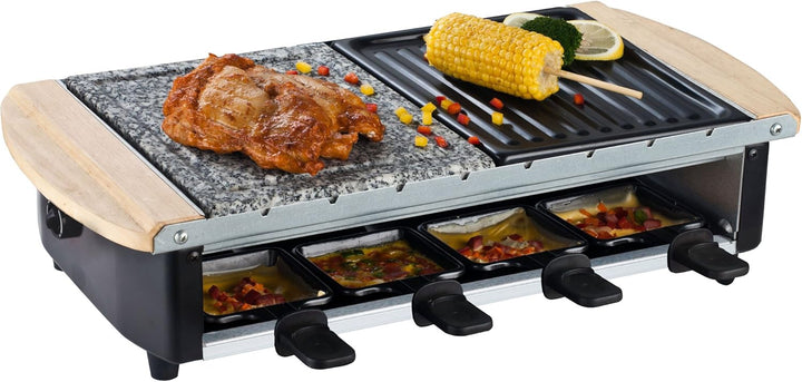 Syntrox Germany Edelstahl Design Raclette Uri mit Grill und Heisser Stein für 8 Personen