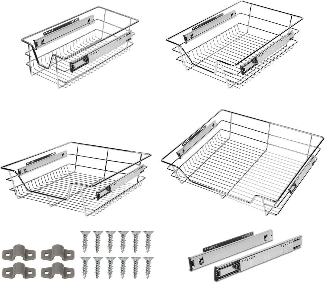Vigevee 4x 30cm Teleskopschublade Küchenschublade, Teleskop Küchen Regal Schublade Hohe Qualität, Au