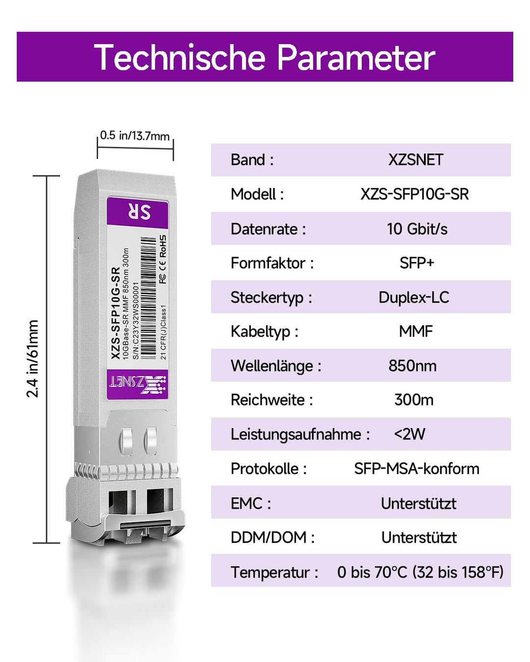 10GBASE-SR SFP+ Transceiver, 10G SFP+ zu LC Multimode Fiber Modul für Cisco SFP-10G-SR, Ubiquiti Uni