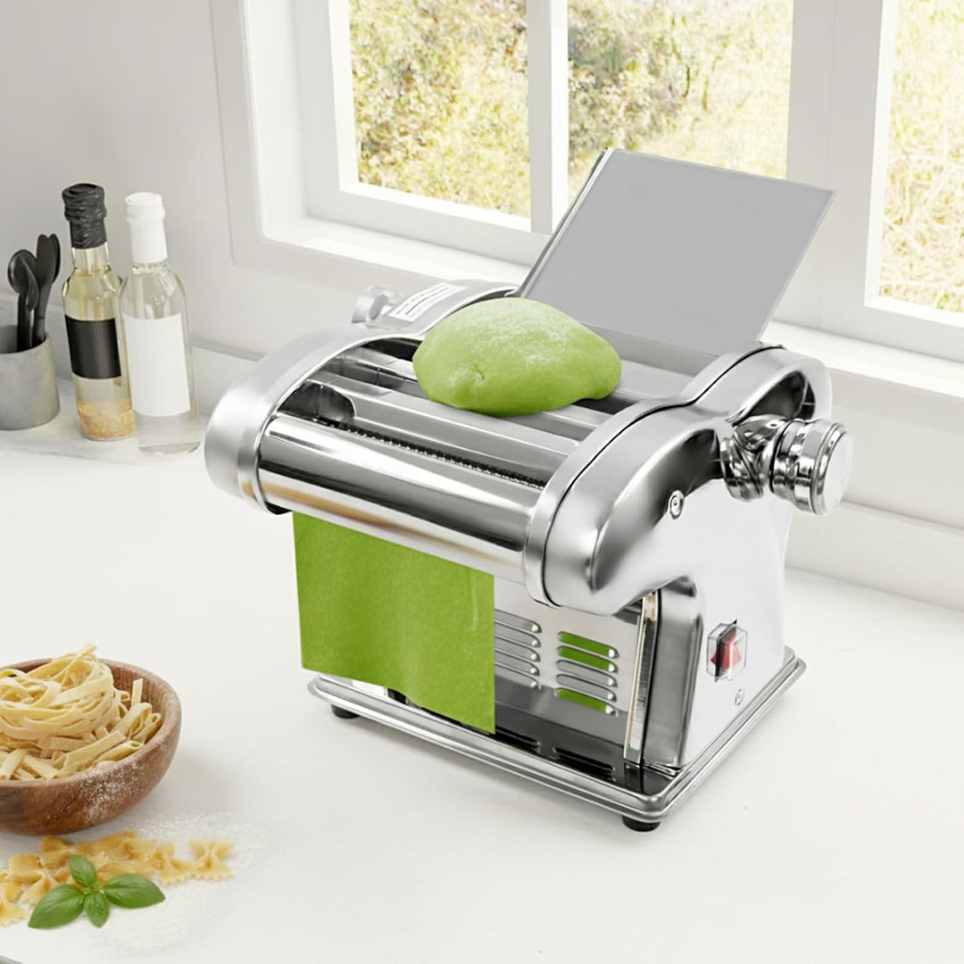 Elektrische Nudelmaschine mit 3 Klingen, Edelstahl Pasta Maker, Pastamaschine 135W Nudelmaker mit 8-
