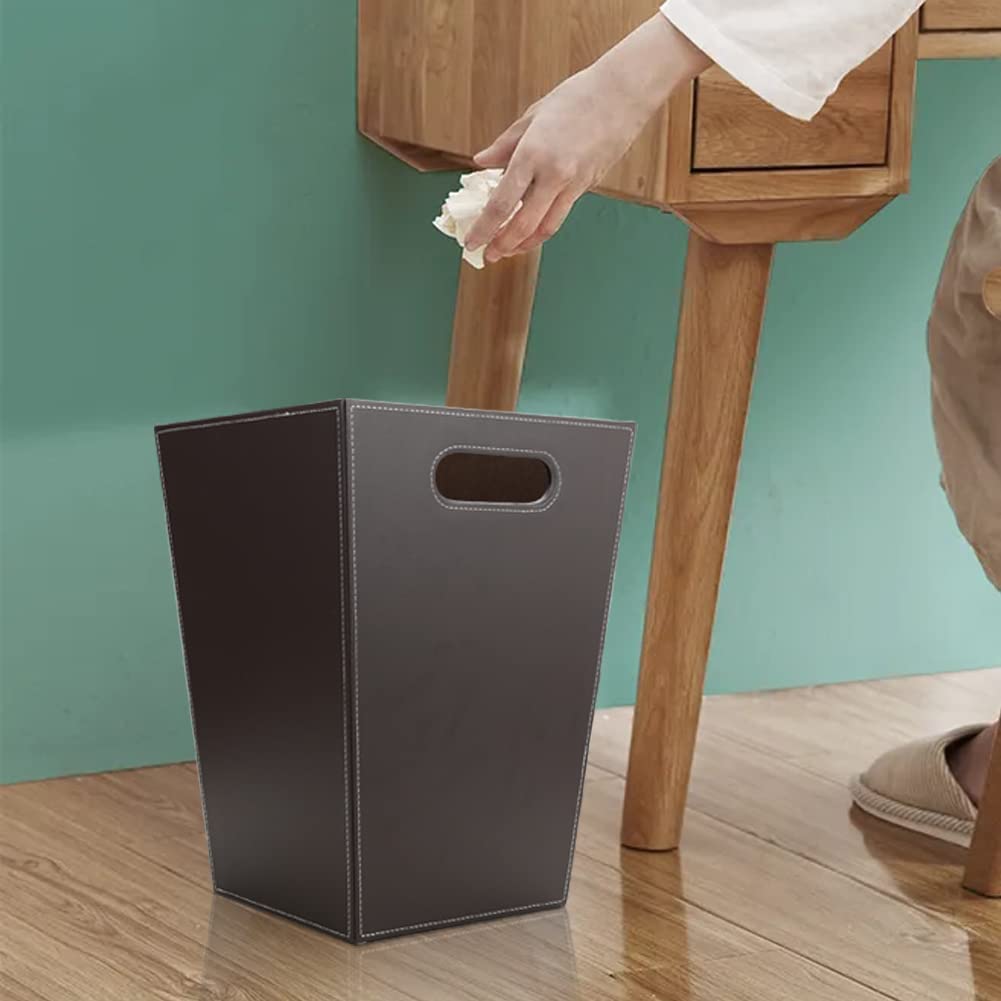 KINGFOM™ Klassisch Leder Papierkorb für Büro/Badezimmer/küche/Schlafzimmer (Platz-Braun), Platz-Brau