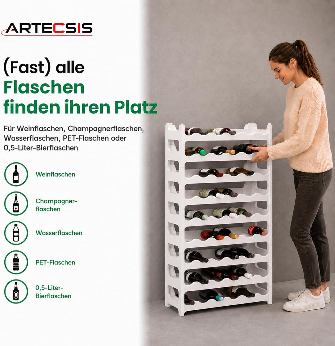 ARTECSIS Weinregal stapelbar Kunststoff für 48 Flaschen, stabiles Flaschenregal in Gastronomie-Quali
