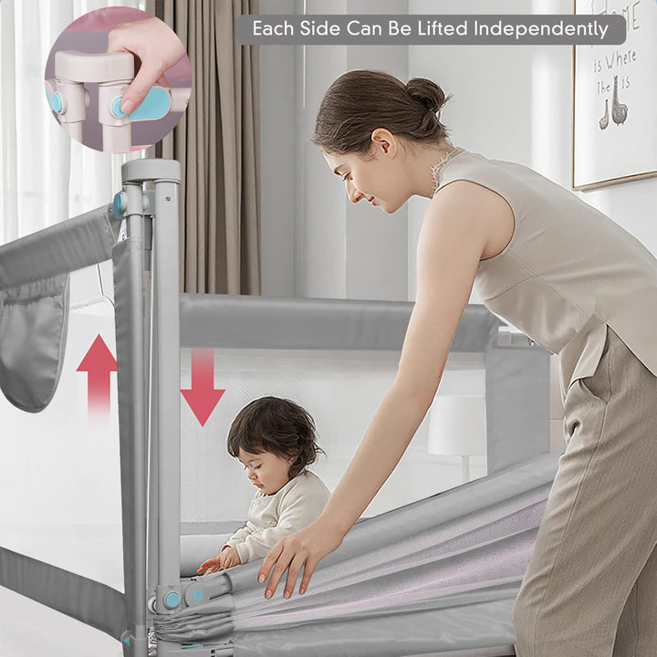 Sinbide Bettgitter Verstellbarer Rausfallschutz für Kinderbett, Babysicherheit, 100cm hoch, Metallra