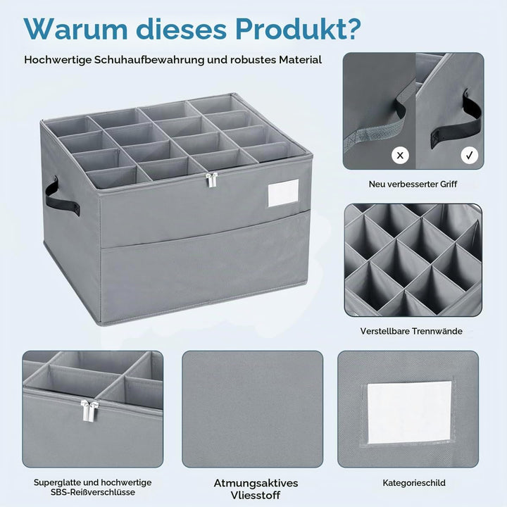 Schuhorganizer für Closet, Passt 16 Paare, grosse Schuhschrank, Schuhbox mit Durchsichtigem Deckel,