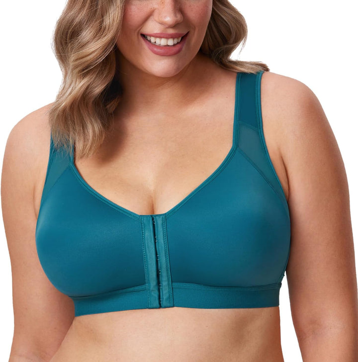 DELIMIRA Damen Haltungskorrektur Bügelloser BH mit Vorderverschluss Rückenstütze BHS Grosse Grössen