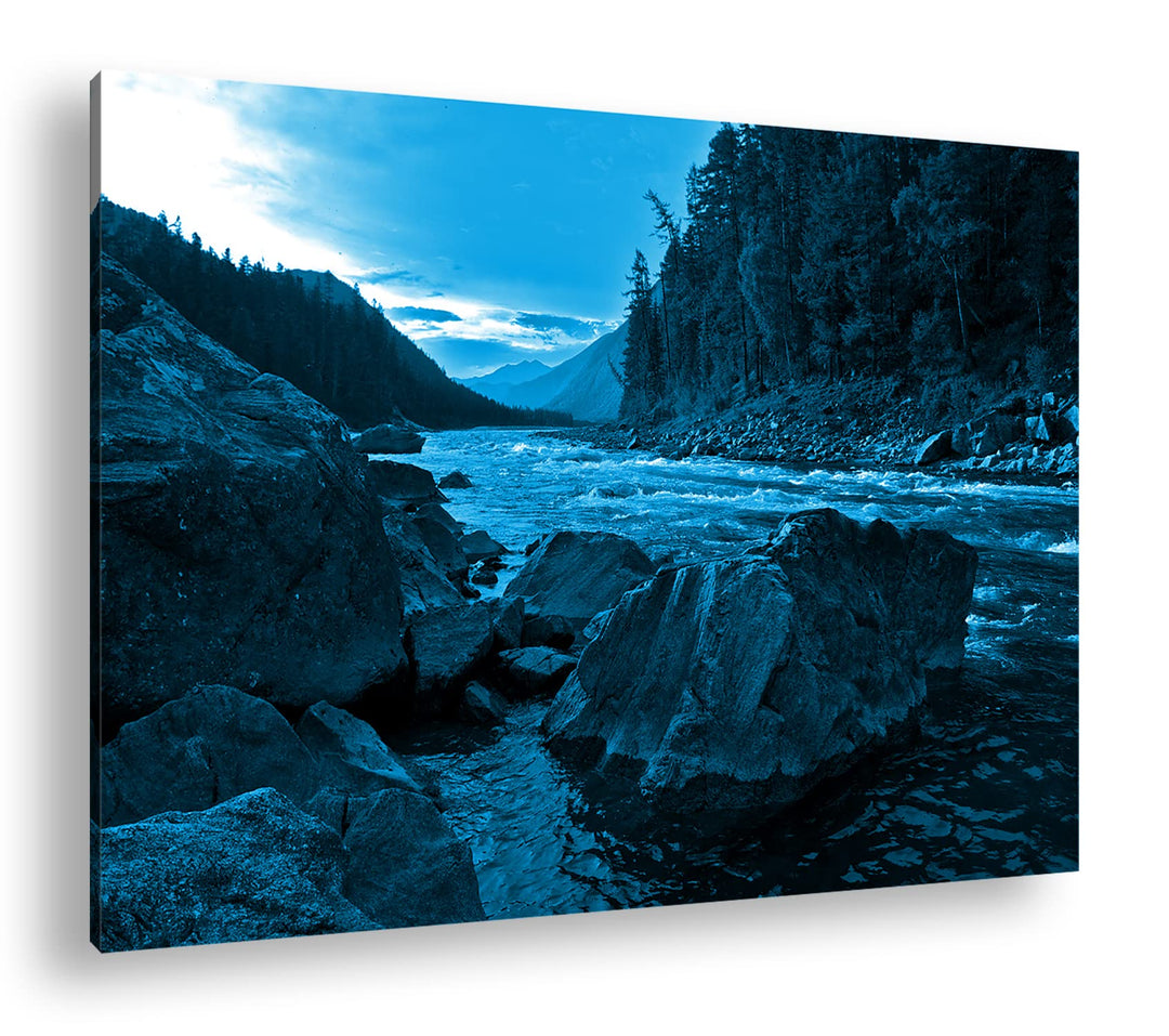 deyoli Eindrucksvoller Bach Format: 80x60 Effekt: Monocrome Blau als Leinwandbild, Motiv fertig gera