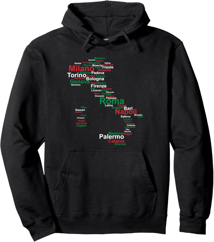Italien Karte Umriss Flagge Städte Rom Mailand Italia Reise Pullover Hoodie