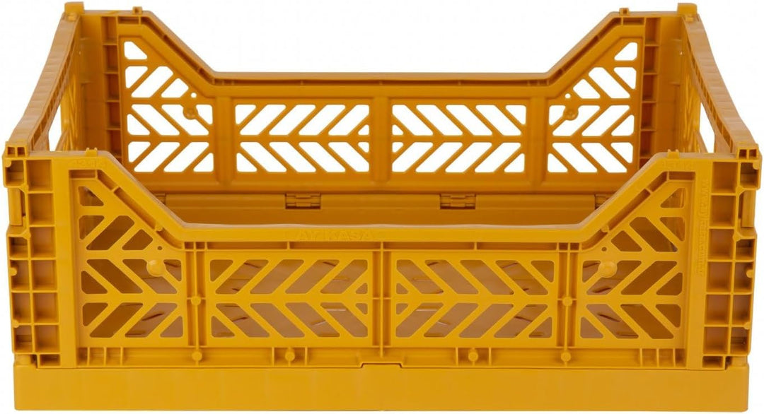 AYKASA Klappkiste, stabile Faltkiste aus Kunststoff, stapelbar, Mustard, Midi (40x30x14cm) Mustard M