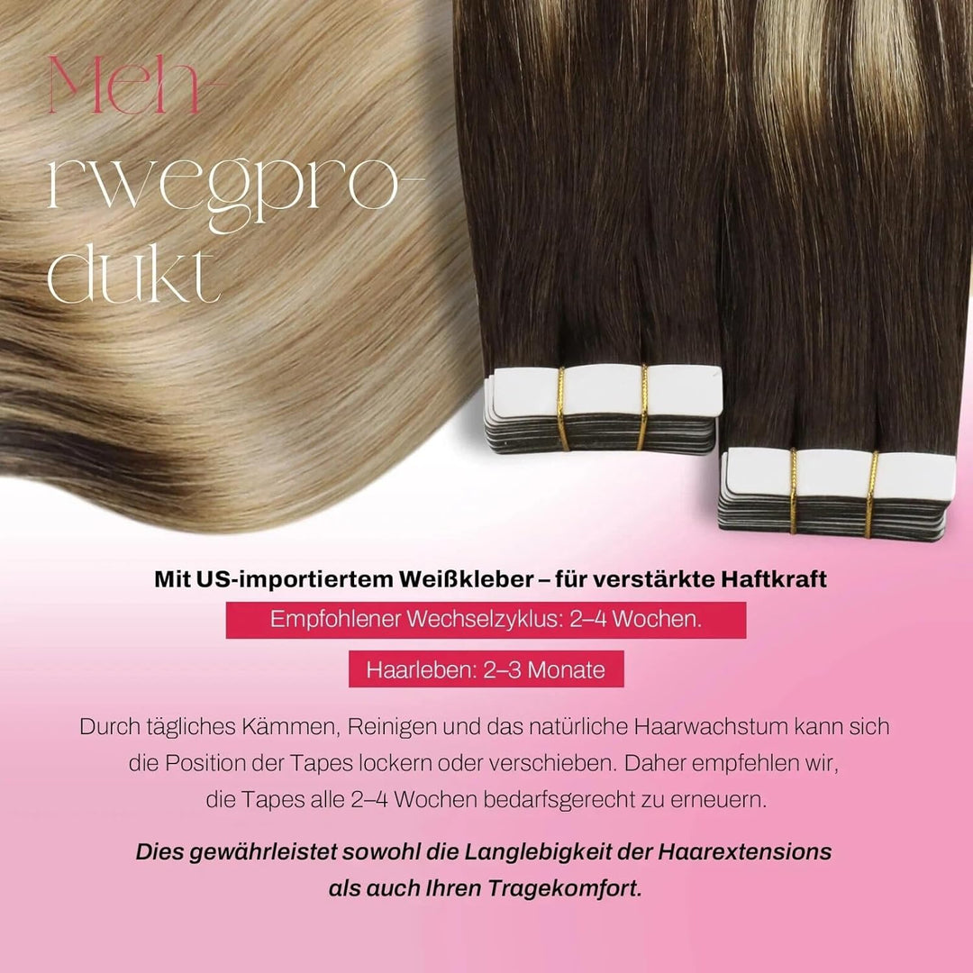 Moresoo Invisible Tape Extensions Blond Haarverlängerung Echthaar Tapes 35 cm Dunkelbraun bis Karame