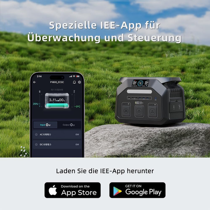 IEE 1800W Solargenerator P1800, 1024Wh LiFePO4 Akku Tragbare Powerstation, 0–80% in 45 Min.Laden, 11