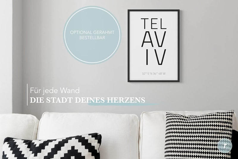 Papierschmiede® Geo Poster Koordinaten Tel Aviv, A1 Stadt Poster als Wanddeko für Wohnzimmer Schlafz