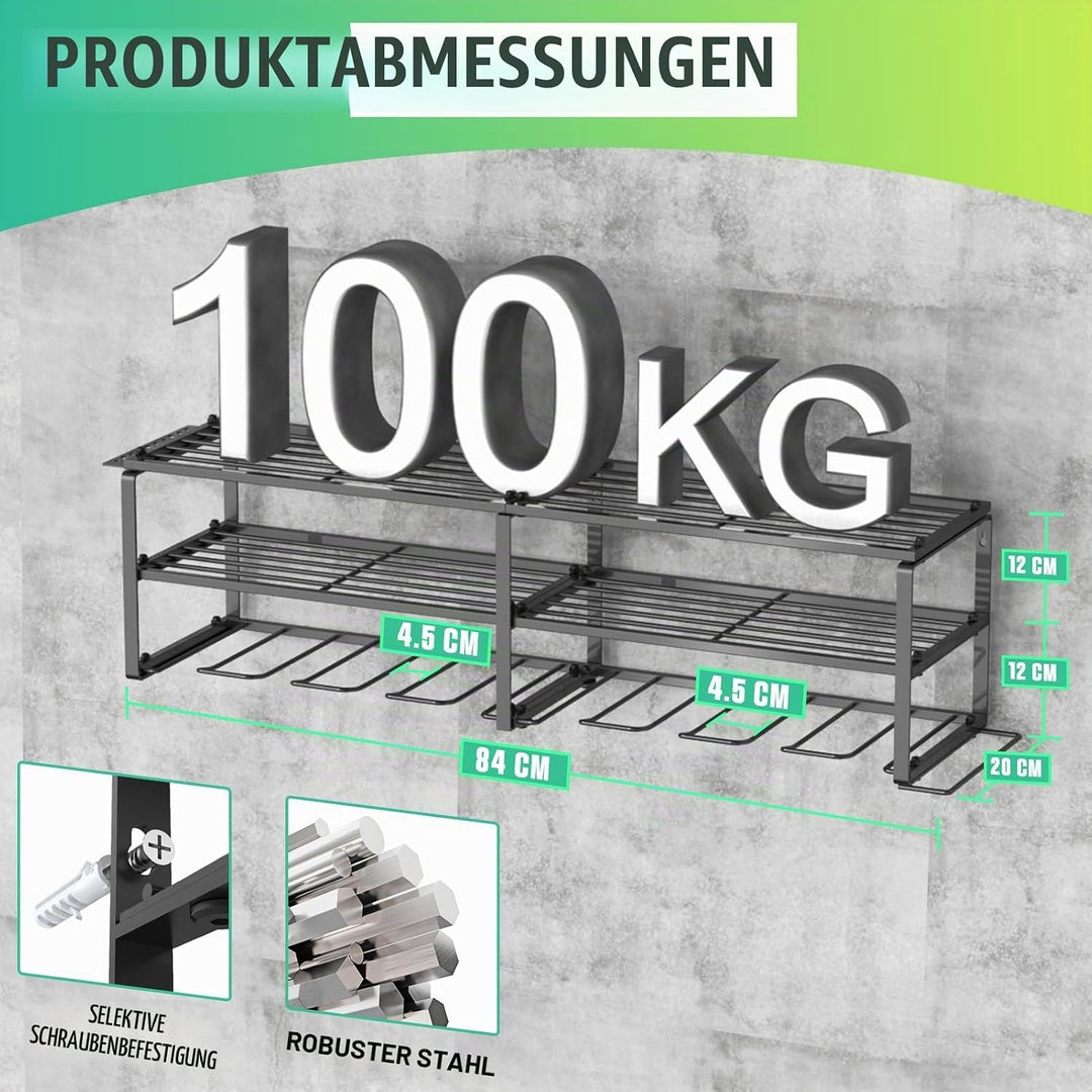 3 Ebenen Werkzeugspeicher für 8 Elektrowerkzeug, Wandhalterung Schlagbohrschrauber Werkzeugregal, We