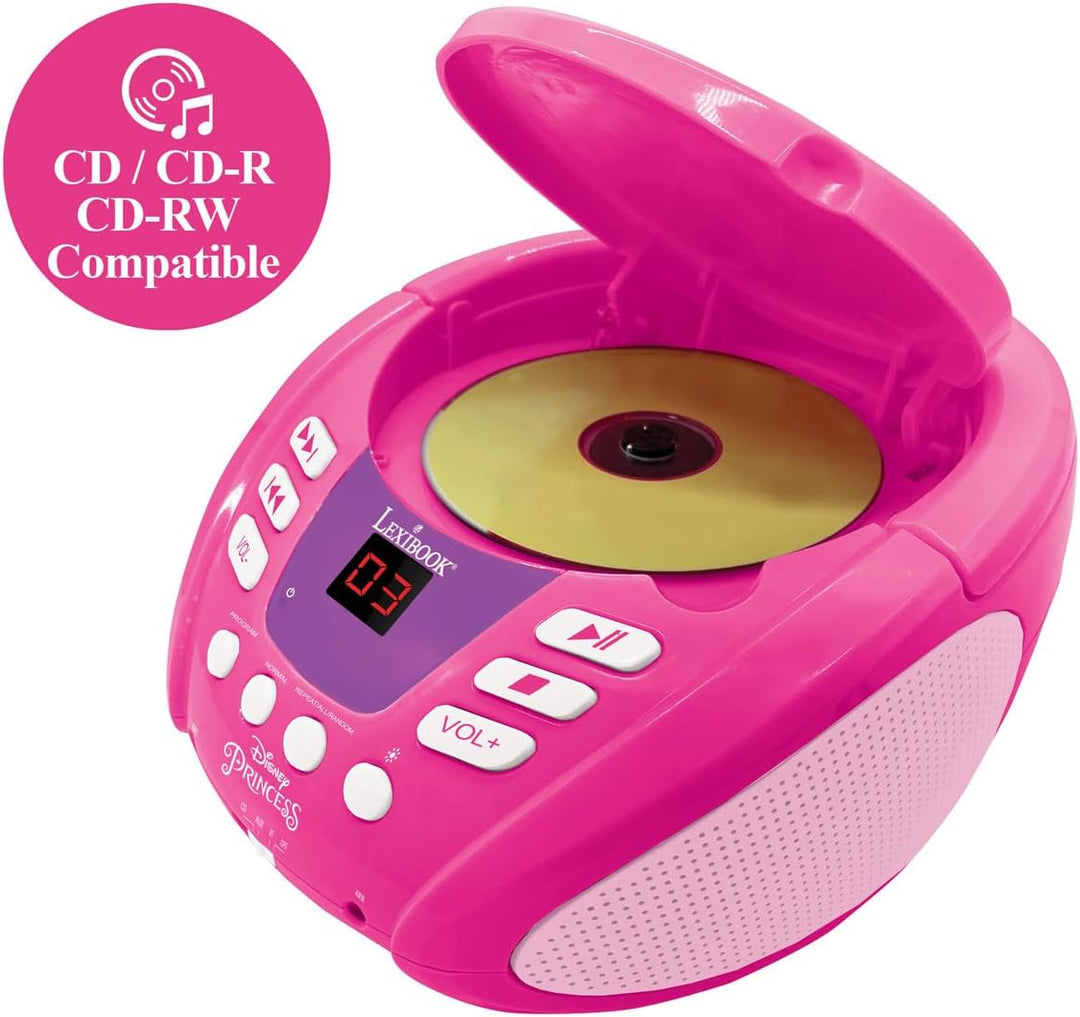 Lexibook - Disney Prinzessin - Bluetooth CD-Player für Kinder - Tragbar, Lichteffekte, Mikrofonansch