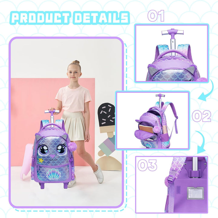 HTgroce Schulranzen Mit Rollen Schulranzen Trolley Mädchen Einhorn Rucksack Mit Rollen Rolling Backp