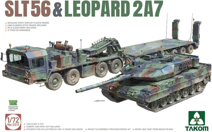 TAKOM Franziska TAK5011 1/72 SLT56 & Leopard 2A7 Plastic Model KIT, Transparent, 1:72
