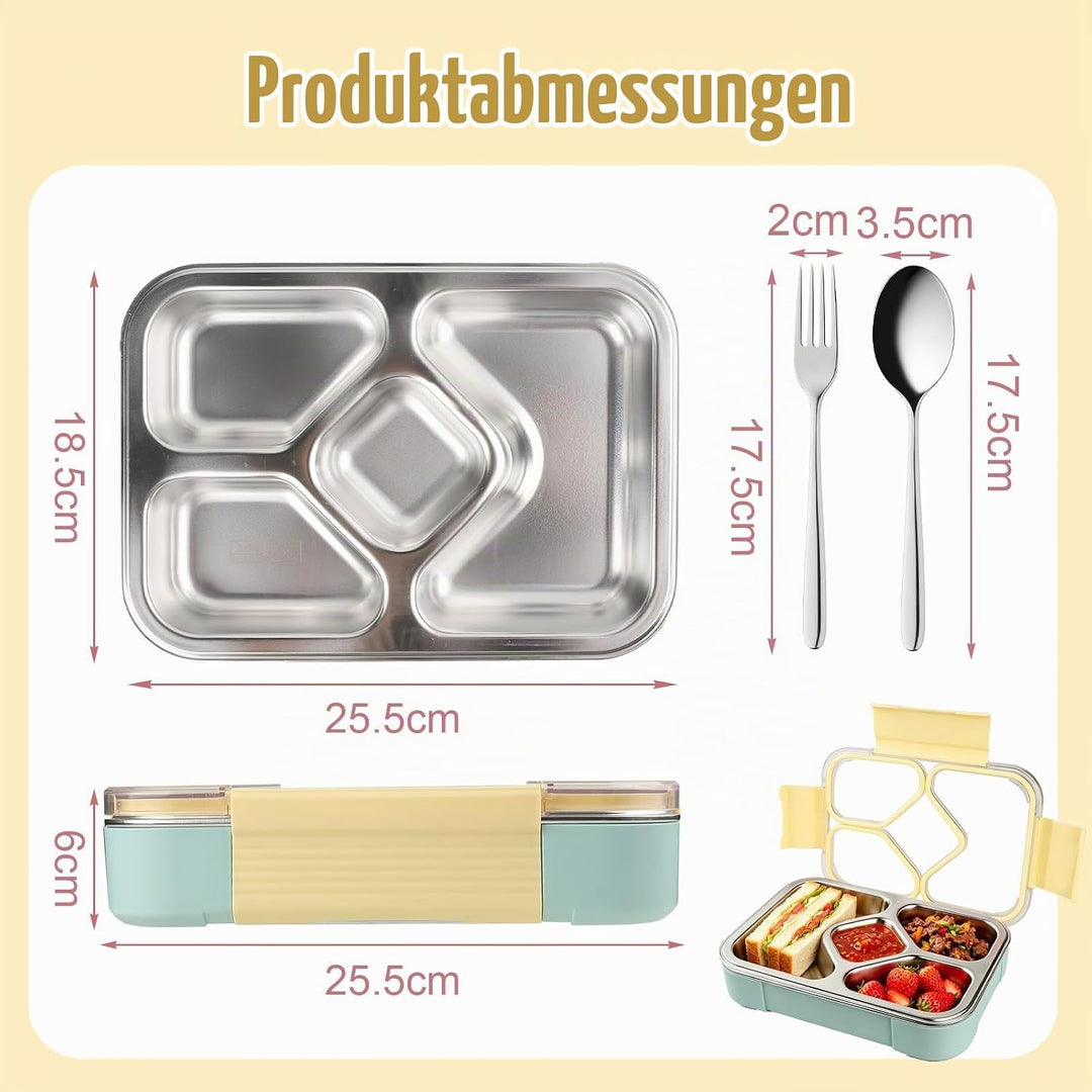 Edelstahl Brotdose Kinder,1020ml Bento Box für Schule,Kita, Büro &amp; Picknick Gelb, Gelb