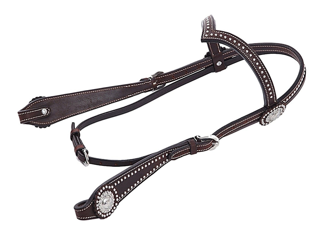 Thor Equine Kopfstück Allan Westerntrense mit Concha und Dots, V-Shaped, Dunkelbraun Dunkelbraun Ful