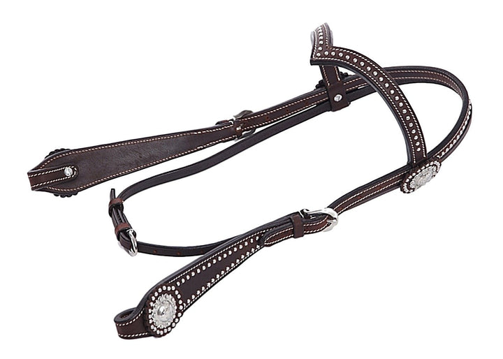 Thor Equine Kopfstück Allan Westerntrense mit Concha und Dots, V-Shaped, Dunkelbraun Dunkelbraun Ful