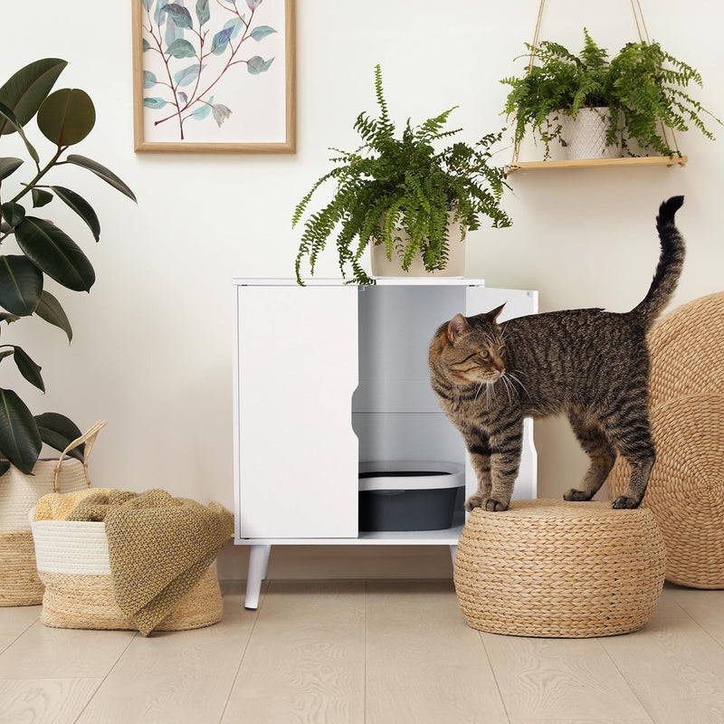 Relaxdays Katzenschrank für Katzentoilette, 2 Türen, Katzenklo verstecken, Eingang, Katzenkommode HB