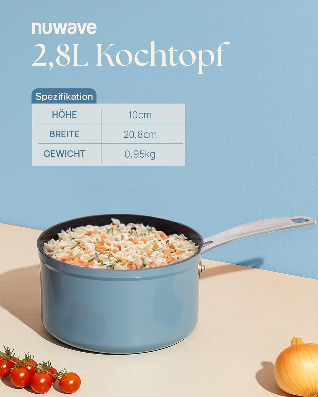 Nuwave 2,8 l gesunder Duralon Blue Keramik Antihaft-Kochtopf, PFAS-frei, spülmaschinen- und ofenfest