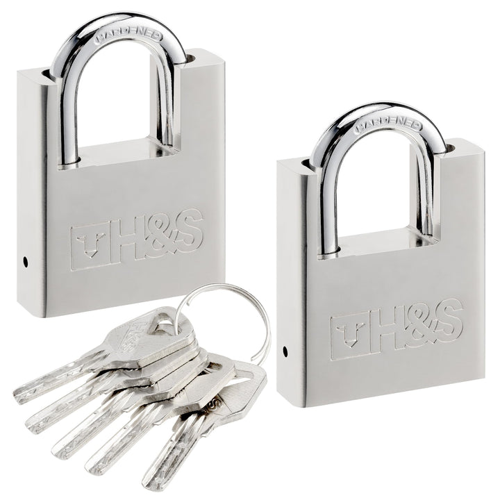 H&S 2er Pack Vorhängeschloss mit Schlüssel - 60mm Schloss Set mit 5 Schlüsseln - 2er Set Robustes Lo