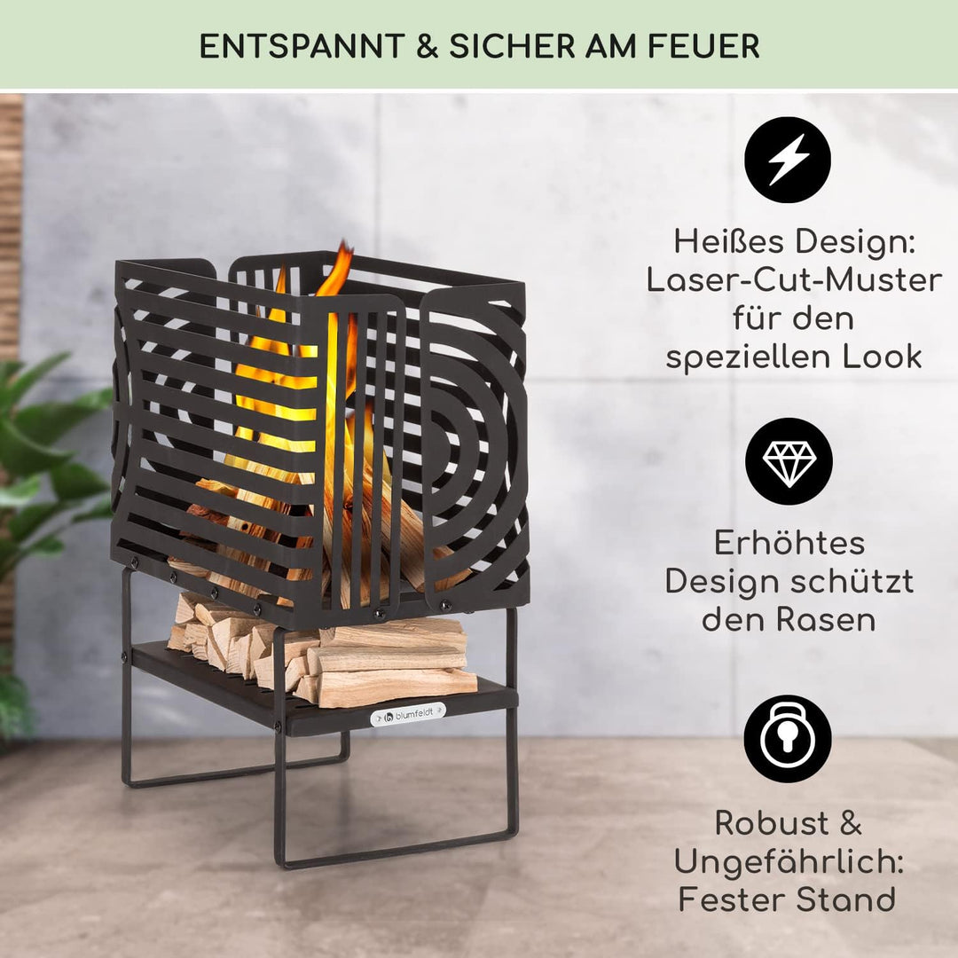 Blumfeldt Feuerschale, Outdoor Stahl-Feuerschale Gross für Balkon & Camping, Tragbarer Feuerkorb, Fe