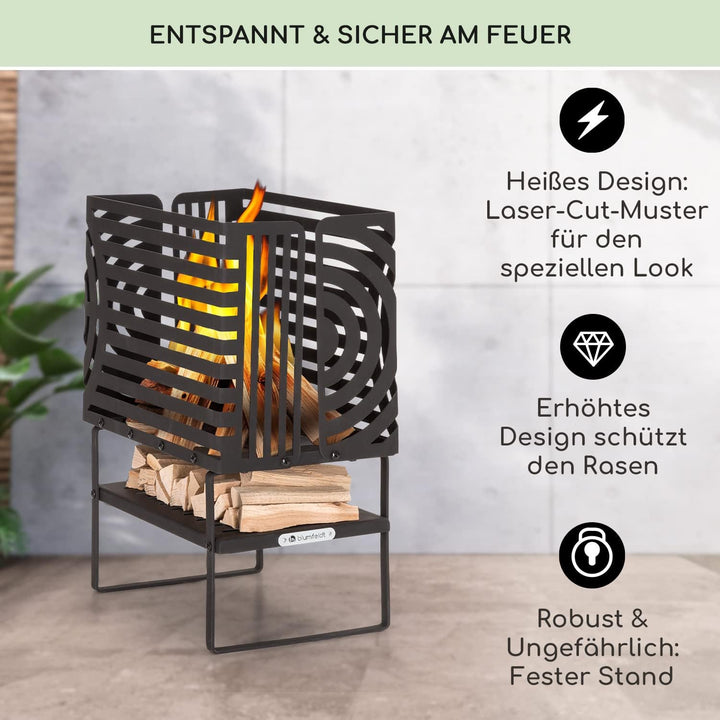 Blumfeldt Feuerschale, Outdoor Stahl-Feuerschale Gross für Balkon & Camping, Tragbarer Feuerkorb, Fe