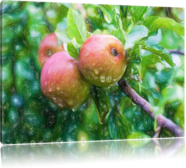 Pixxprint Wilde Äpfel Buntstift Effekt als Leinwandbild/Grösse: 100x70 cm/Wandbild/Kunstdruck/fertig