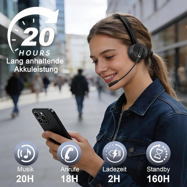 ShinePick Bluetooth Headset mit Mikrofon, BT 6.0 Technologie, Geräuschunterdrückung, Kabelloses Head