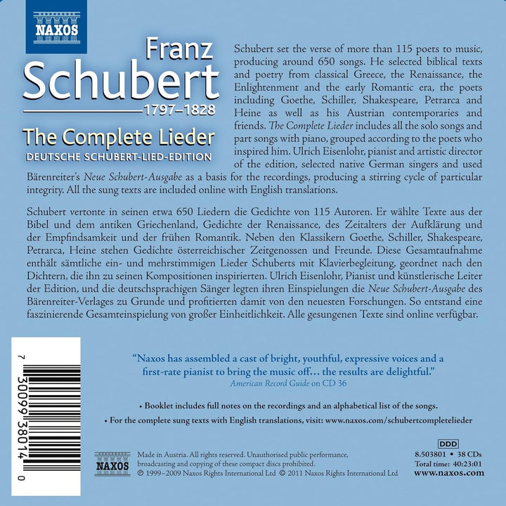 Franz Schubert: Sämtliche Lieder - Deutsche Schubert-Lied-Edition, Audio-CD