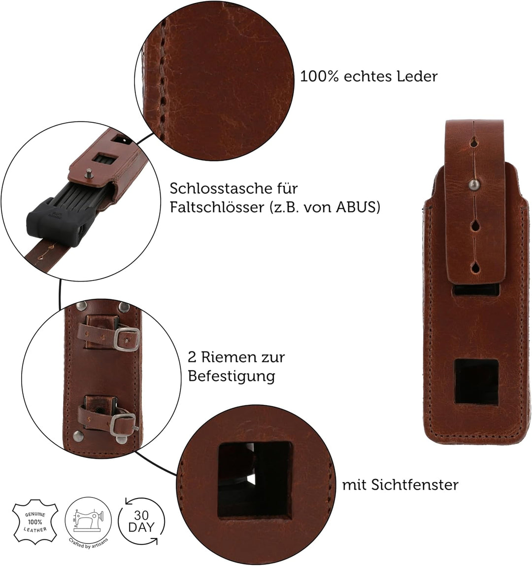 Gusti Fahrradschloss Tasche Leder - Laurent F. Zubehör Fahrrad inkl. Halterung Hülle für Faltschloss